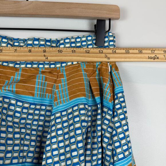 Francis + Benedict A-Line Skirt Women's Small Blue Brown Geo Pleated Togo Africa - Picture 7 of 10